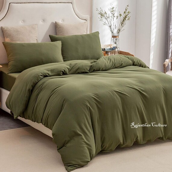  Nayoroom Olive Green Duvet Cover Set Queen Size 100% Washed Cotton  Moss Green Solid Color Bedding Sets 3Pcs Ultra Soft Breathable Comforter  Cover with Zipper Closure Corner Ties Gifts for Women