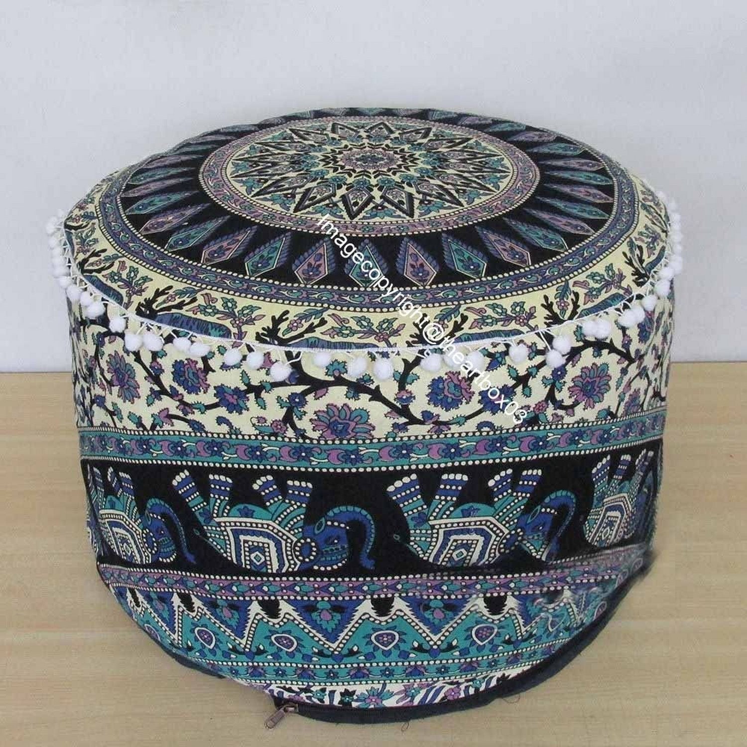 Bohemian Round Ottoman Mandala Large Pouf Cover Seating Etsy