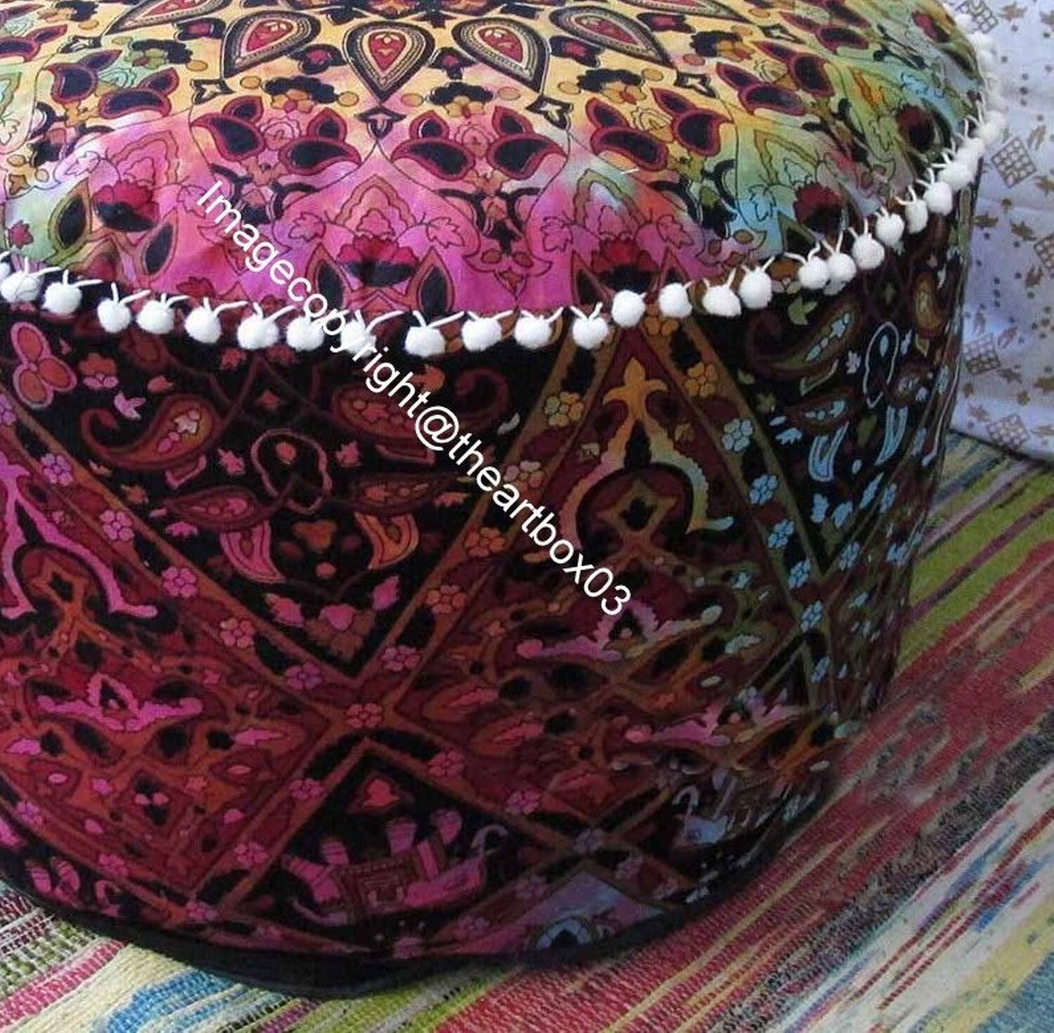 Mandala Runde Sitz Pouf Abdeckung osmanische Möbel Lagerung | Etsy