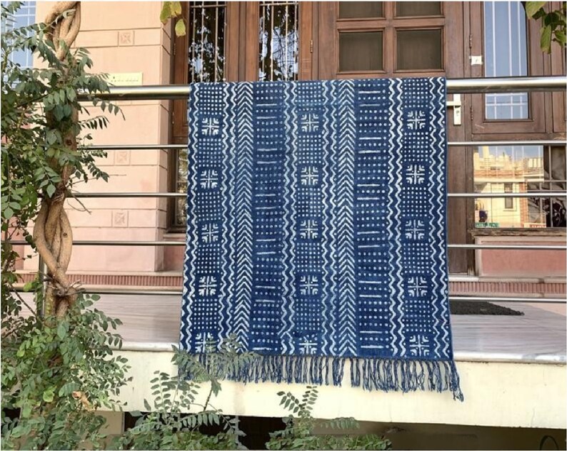 Indigo Rug Living Room Rug Indian Rug Dhurrie Rug Kilim Rug Floor Rug Area Rug Woven Carpet
