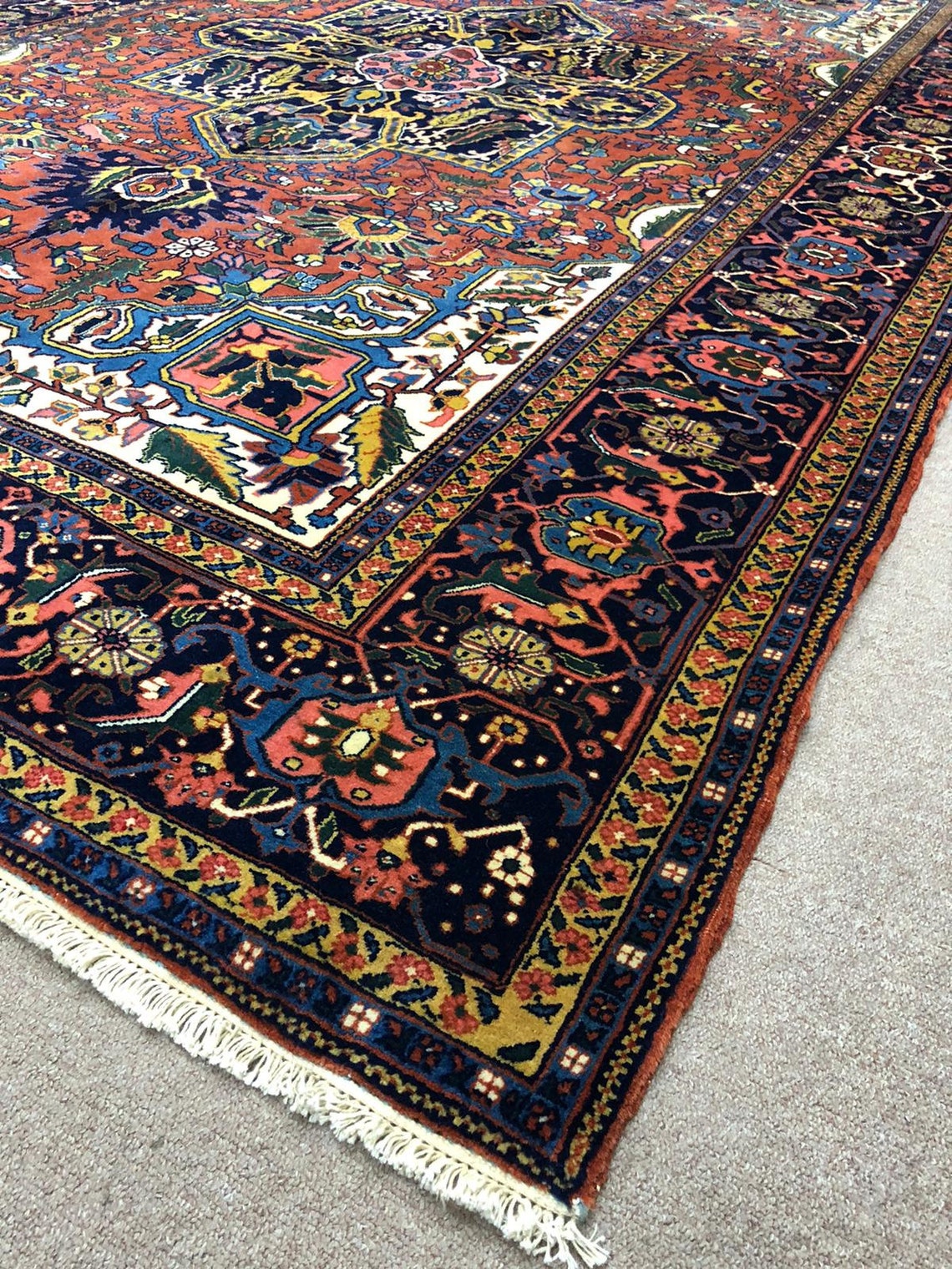 Handmade Carpet Area Rug Vintage Oriental Kilim Blue Red Decor Etsy