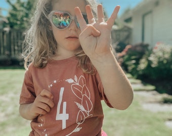 4th Birthday Girl Shirt, Four Birthday Shirt, Toddler Girl Birthday Gift, Kids Boho Clothing, Fourth Birthday Girl Outfit, Cottagecore kids