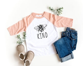 Bee Kind Kid Shirt / Be Kind Shirt / Toddler Raglan Shirt // Kids Baseball Shirt / Cute Toddler Shirt / Toddler Gifts