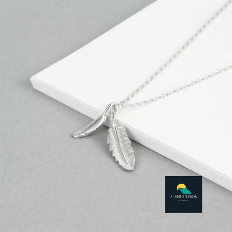 Double Feather Pure Sterling Silver Necklace Pendant
