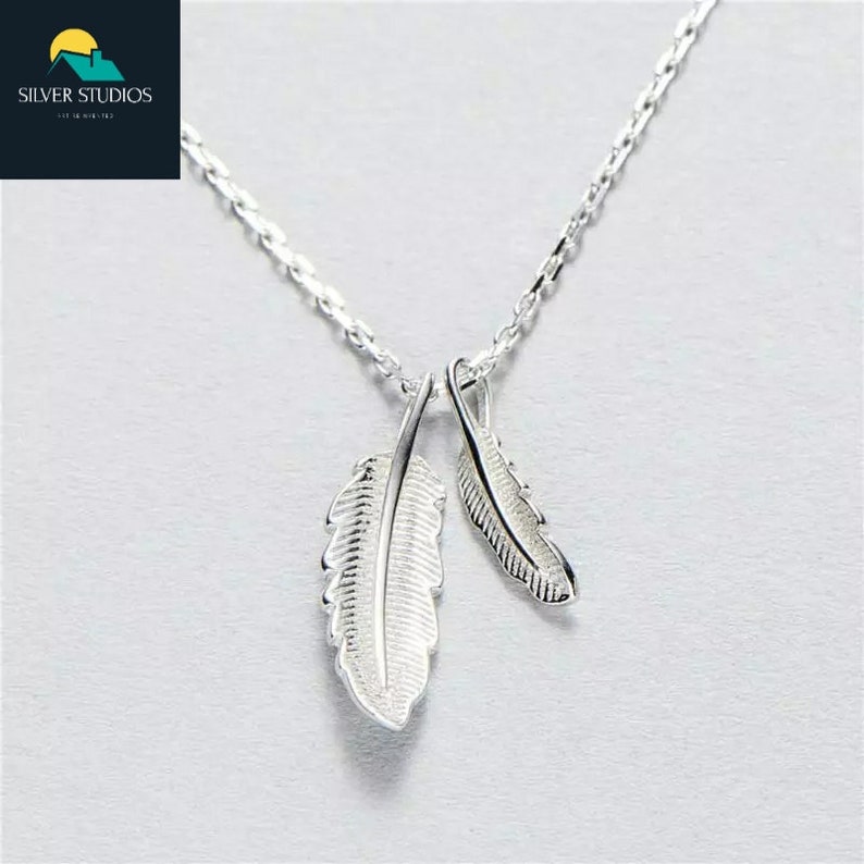 Double Feather Pure Sterling Silver Necklace Pendant