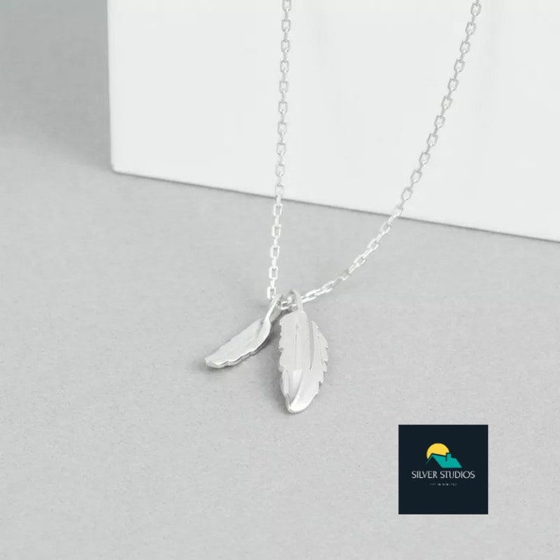 Double Feather Pure Sterling Silver Necklace Pendant
