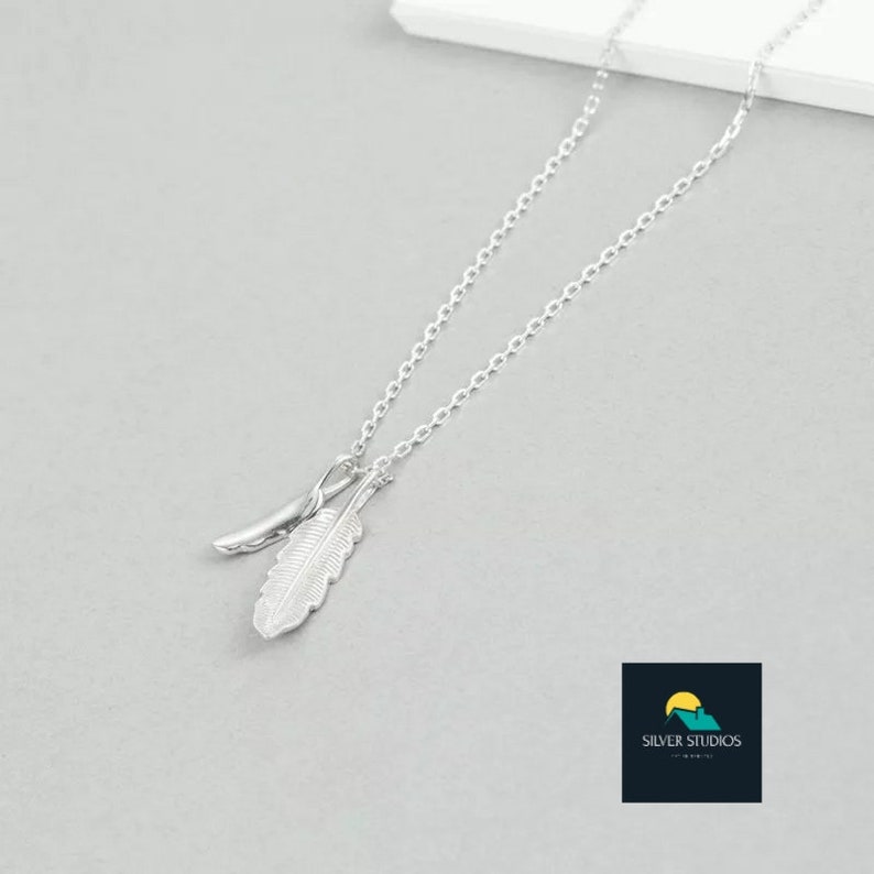 Double Feather Pure Sterling Silver Necklace Pendant
