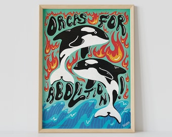 Orcas For Abolition - 9x12" Poster - Fine Art Print - Liberation Art