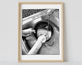 Washing Rice - 11x14" Poster - Fine Art Print - Asian Food Art