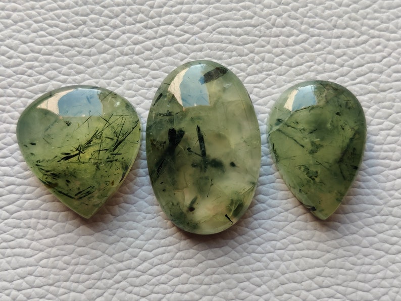 Natural Prehnite Gemstone 3 Piece Lot Mix Shape For Artisan Jewelry Making Loose Prehnite Cabochon