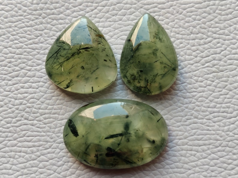 Natural Prehnite Gemstone 3 Piece Lot Mix Shape For Artisan Jewelry Making Loose Prehnite Cabochon