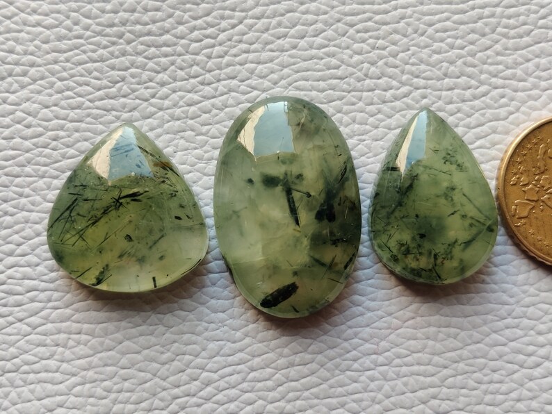 Natural Prehnite Gemstone 3 Piece Lot Mix Shape For Artisan Jewelry Making Loose Prehnite Cabochon