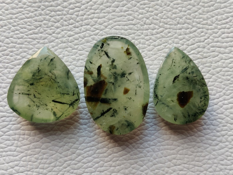Natural Prehnite Gemstone 3 Piece Lot Mix Shape For Artisan Jewelry Making Loose Prehnite Cabochon