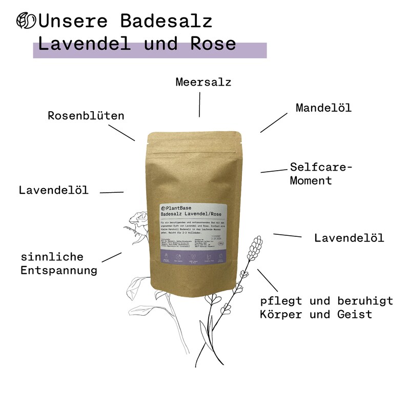 Naturkosmetik Badesalz mit Lavendel und Rosenblüten vegan & bio handgemacht in Deutschland ohne Plastik Bild 3