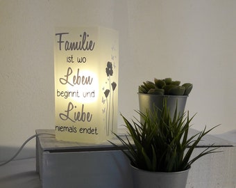 Lampe mit Spruch, Lampe, Tischlampe, Spruch, Deko, Wohnaccessoires, Geschenk, Familie ist