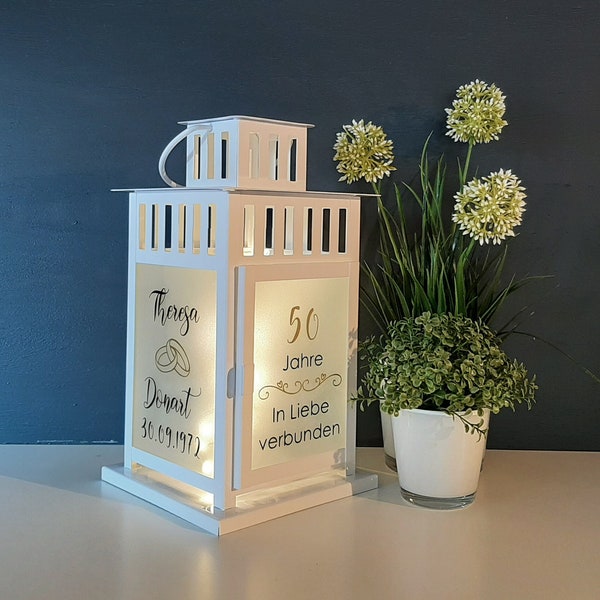 Laterne mit Spruch, Geschenk, Deko, Goldene Hochzeit, Hochzeitstag, Laterne,  Gartendeko, Hochzeitsgeschenk, Personalisiertes Geschenk