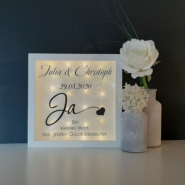 beleuchteter Bilderrahmen, Bilderrahmen mit Spruch, Leuchtrahmen, Bild, personalisiertes Geschenk, Hochzeitsgeschenk, Hochzeit, Lightbox,