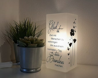 Lampe mit Spruch, Lampe, Tischlampe, Spruch, Deko, Wohnaccessoires, Geschenk, Glück ist...