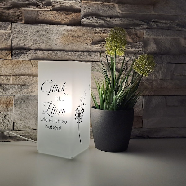 Lampe mit Spruch, Lampe, Tischlampe, Spruch, Deko, Wohnaccessoires, Geschenk, Weihnachtsgeschenk Eltern, Mama und Papa,