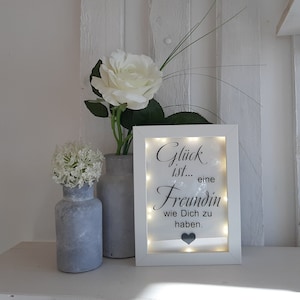 illuminated picture frame with saying, happiness is...girlfriend..., illuminated frame, gift, decoration