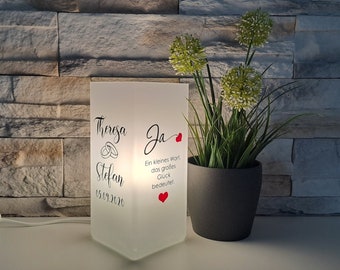 Lampe mit Spruch, Ja..., Tischlampe, Geschenk, Lampe, Hochzeitsgeschenk, personalisiertes Geschenk, Geschenk Brautpaar, Hochzeitstag, Deko