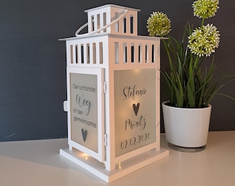 Personalisiert Holz-Laterne Mit Namen - Romantische Landhaus Deko Für Hochzeit & Jahrestag