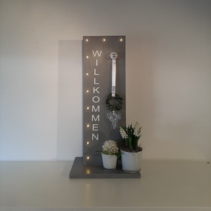 Door sign, welcome, garden decoration, wooden sign with fairy lights, wooden sign with saying, decoration, welcome sign