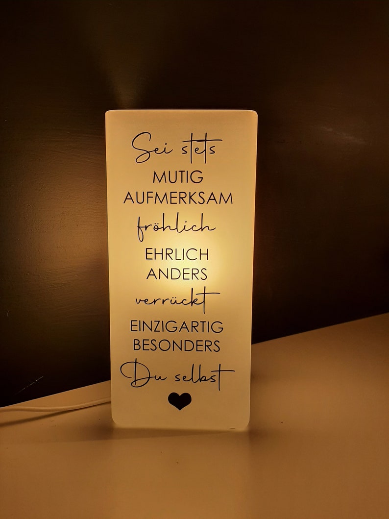 Lampe mit Spruch, Lampe, Tischlampe, Spruch, Deko, Wohnaccessoires, Geschenk, Sei stets... Bild 4