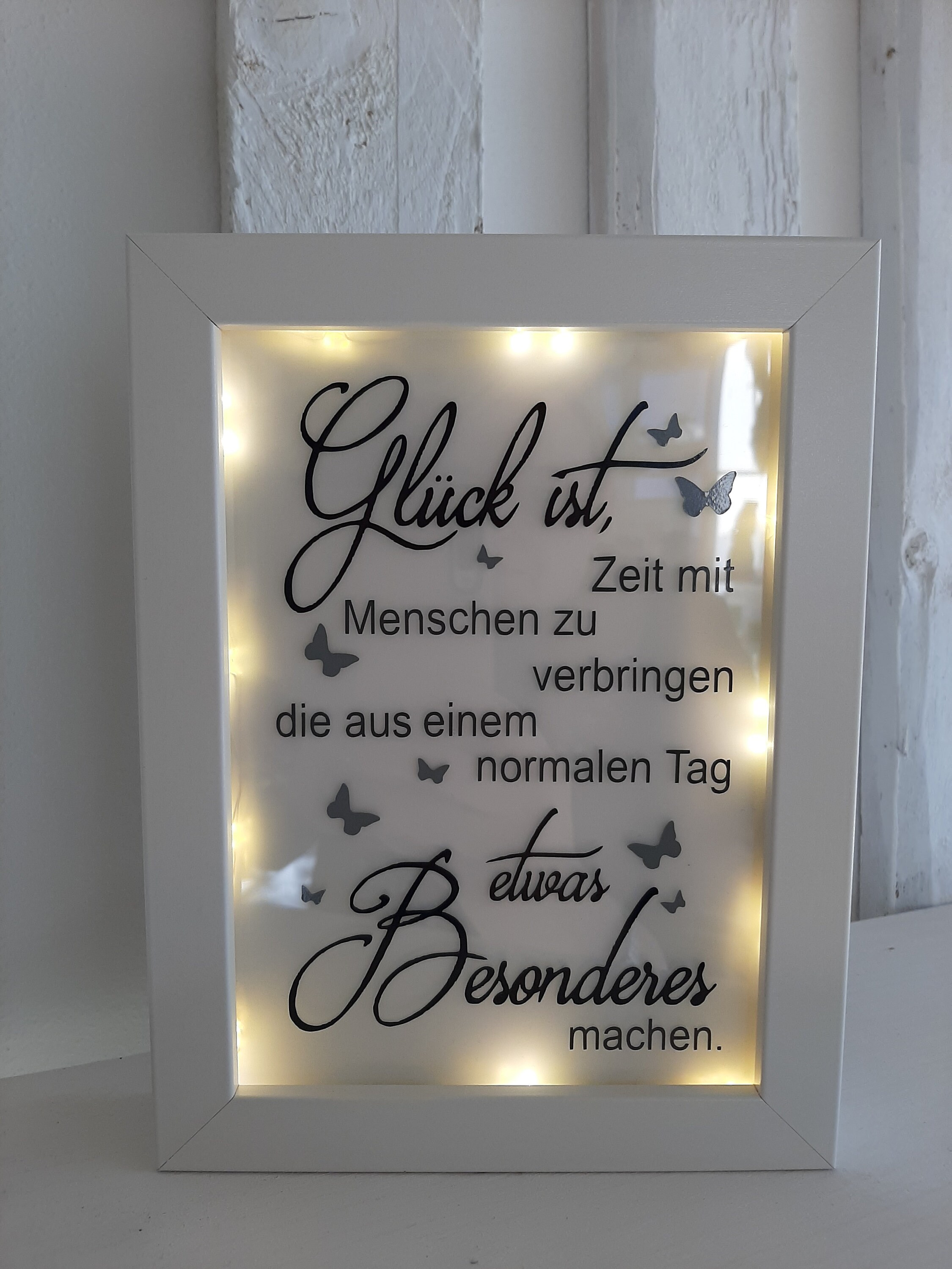 Beleuchteter Bilderrahmen mit Spruch Glück ist... Etsy