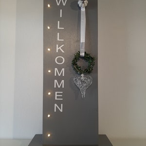 Türschild,Willkommen, Gartendeko, Holzschild mit Lichterkette, Holzschild mit Spruch,Deko, Willkommensschild Bild 3