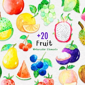 Fruit Watercolor Clipart,Watercolor Fruits Clipart Fruit Clip Art Fruity Illustration Decor Kitchen Wall Home