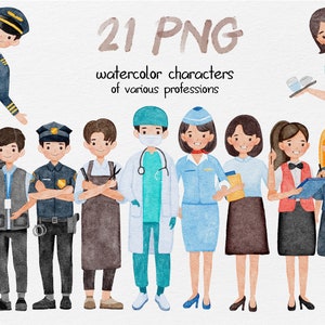 Cartoon characters 21 png,Cute cartoon characters in a variety of occupations. Supplies Png Files Clipart Set.Instant Download