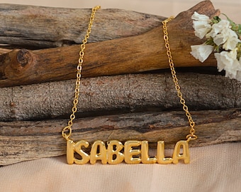 Collar personalizado con nombre de burbuja, collar grueso personalizado 3D chapado en oro de 18 k, collar con letras de hojaldre de plata de ley S925, regalo de San Valentín
