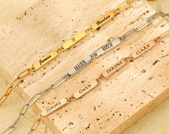Pulsera con nombre grabado personalizado / Acero inoxidable chapado en oro de 18 quilates