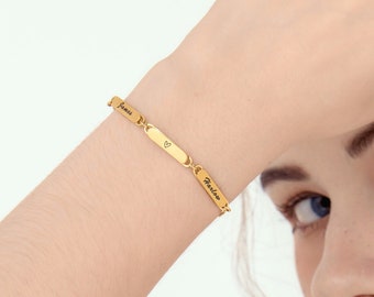 Custom Engraved Name Bracelet | 18K Gold Plated Bar Bracelet