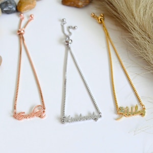 Pulsera con nombre ajustable personalizada, pulsera con placa de nombre personalizada para mujer, joyería hecha a mano personalizada, regalos personalizados para ella