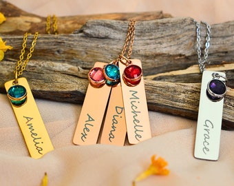 Personalisierte Text Bar Name Birthstone Halskette für Frauen, maßgeschneiderte Name Schmuck, personalisierte gravierte benutzerdefinierte Name Halskette, Geburtstagsgeschenk