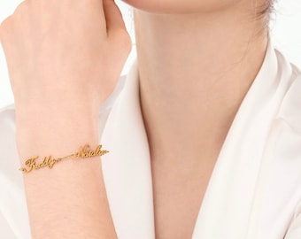 Personalized Multi Name Bracelet, 18k Gold Plated Name Bracelet, Custom Baby Name Chain Bracelet, Family Name Bracelet, Gifts for Mom Mother