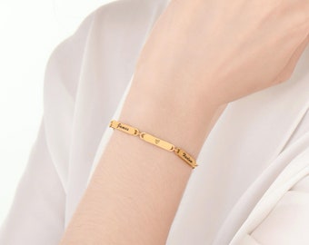 Custom Engraved Name Bracelet | 18K Gold Plated Friendship Bracelets For Women | Silver Couples Bracelet | Personalized Jewelry Gift For Her