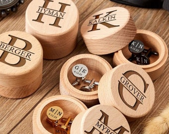 Personalized Name Cufflinks with Customised Wooden Box for Men, Suit Shirt Initials Name Letter Cufflinks, Wedding Groomsmen Gift