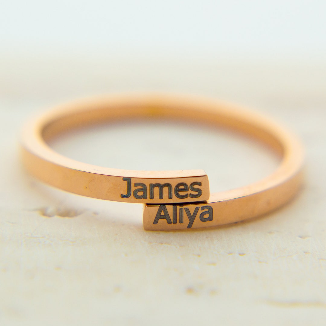 Personalized Name Engraved Ring, Adjustable Titanium Steel Double Band ...