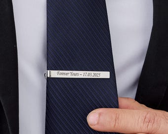 Personalized Stainless Steel Tie Clip - Engraved Monogram Tie Bar