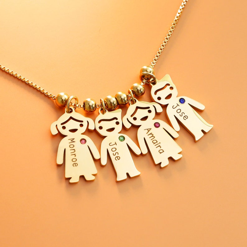 Collier maman personnalisé avec prénoms d'enfants, collier de breloques prénom pour enfants gravé personnalisé, collier de pierre de naissance de famille cadeau maman fille image 3