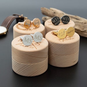 Gemelos de nombre personalizados con caja de madera personalizada para hombres, gemelos de letras de nombre inicial, regalo de padrinos de boda, regalo de papá del día del padre