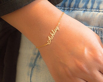 Pulsera personalizada con nombre personalizado / pulsera de amistad delicada de oro rosa y plata dorada / regalo de joyería personalizado con nombre minimalista para su mamá