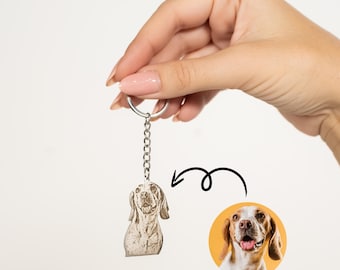Custom Engraved Pet Portrait Keychain Dog Cat Photo Keyring Personalized Dog Cat Memorial Keychain Customized Cat Keepsake Gift Pet Lover