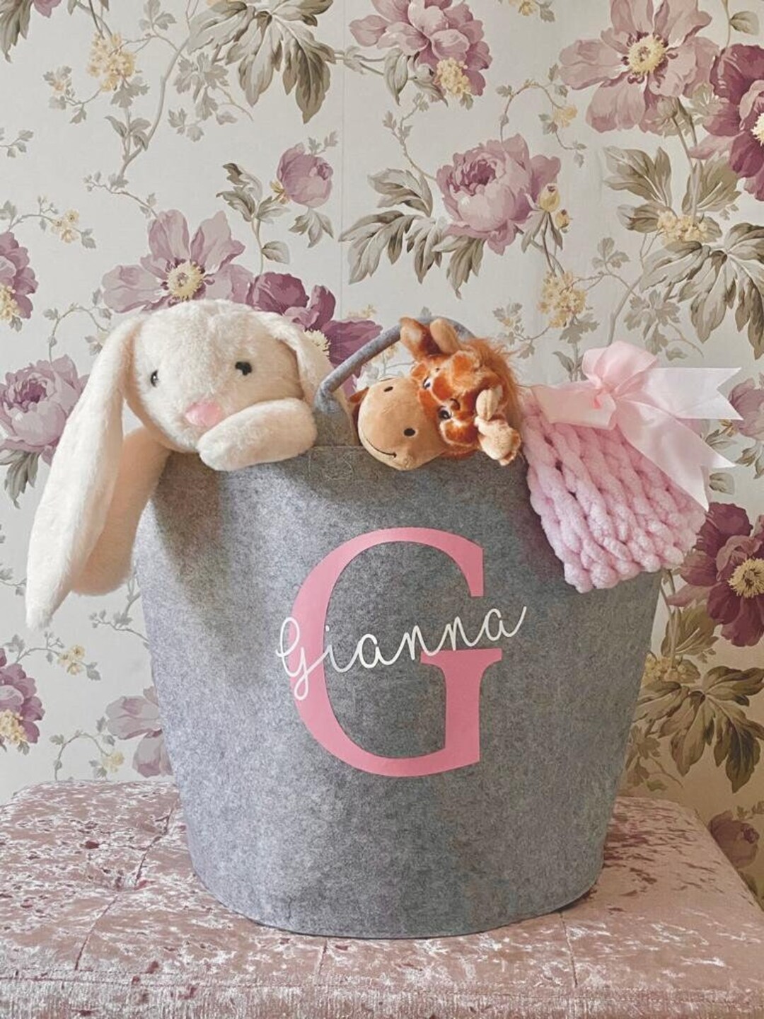 Personalised Toy Storage Grey Felt Storage With Name On Etsy UK