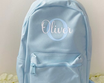 Personalised back pack, pale blue back pack,pink back pack, navy back pack, bag with name on, Rucksack for kids, black bag, school bag, pe