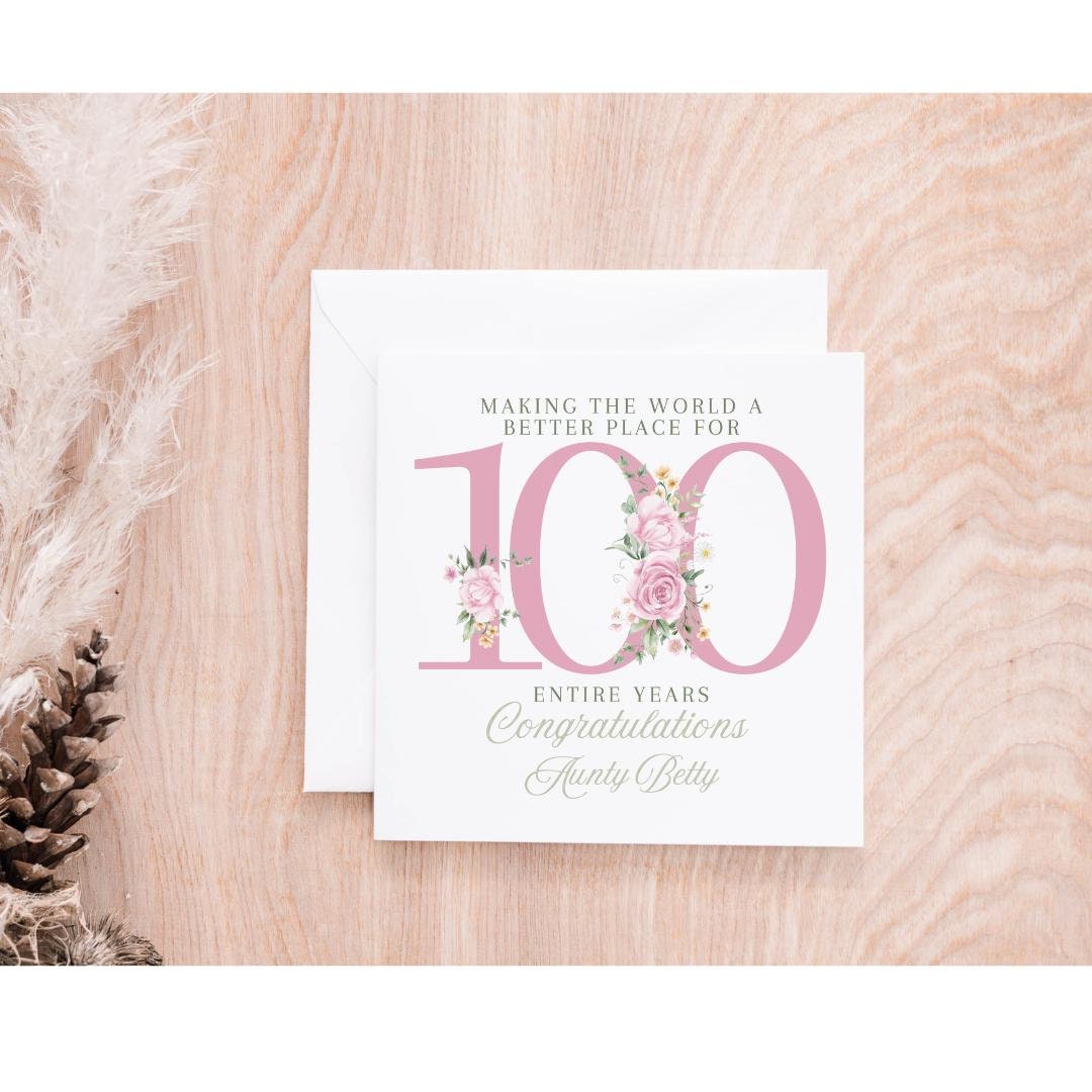 Personalised 100th Birthday Greeting Card - Elegant Roses, Memorable ...