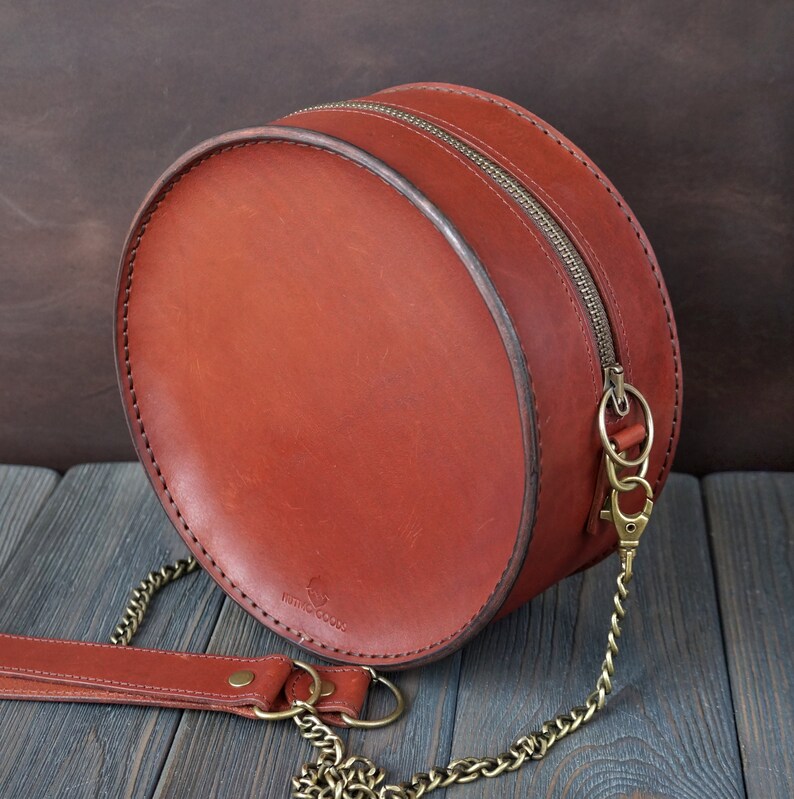 Leather Round Bag Leather Round Purse Round Crossbody Bag Etsy